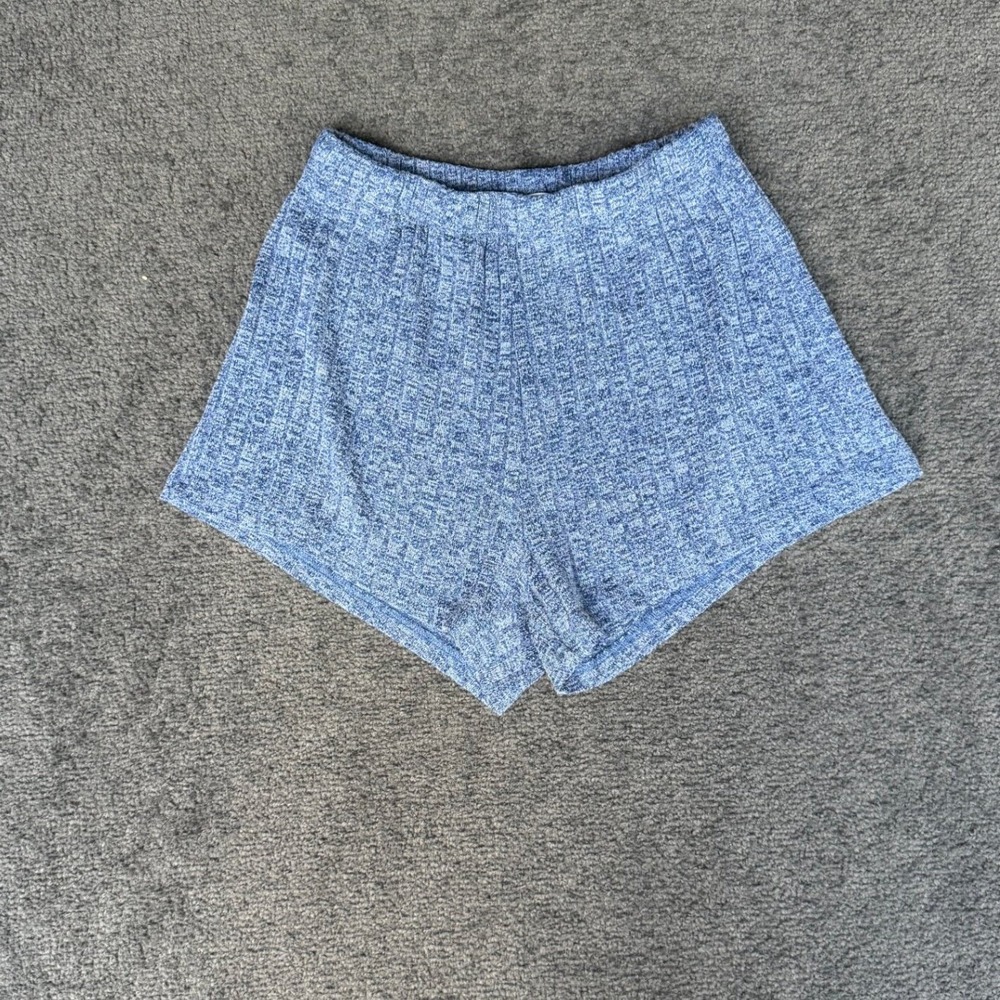 Ekouaer Womens Ribbed Knit Lounge Shorts Blue Marled High Waisted Small
